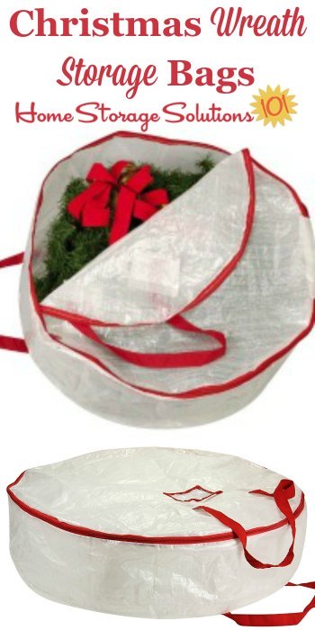 These hanging Christmas wreath storage bags are designed to fit most regular sized wreaths, and to keep your decoration clean and beautiful while it is in storage between holiday seasons {featured on Home Storage Solutions 101} #HolidayStorage #ChristmasStorage #WreathStorage