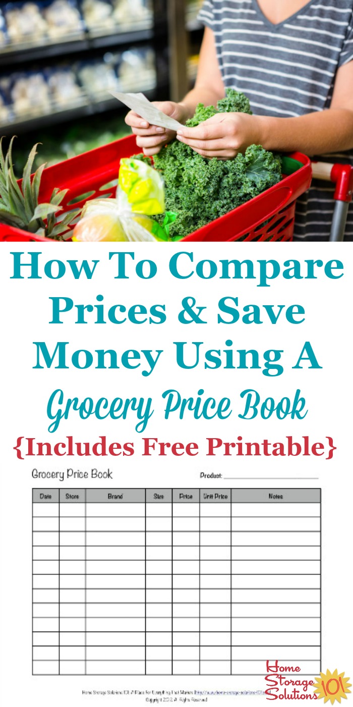 How to compare prices and save money on groceries and other household items using a grocery price book, includes a free #printable template {on Home Storage Solutions 101} #HouseholdNotebook #SaveMoney