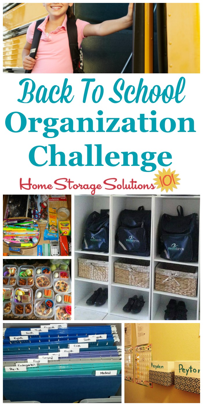 Step by step instructions for back to school organization, including creating a morning launch pad, creating a homework area for kids, and organizing school papers {part of the 52 Week Organized Home Challenge on Home Storage Solutions 101}  #BackToSchool #BackToSchoolOrganization #OrganizedHome