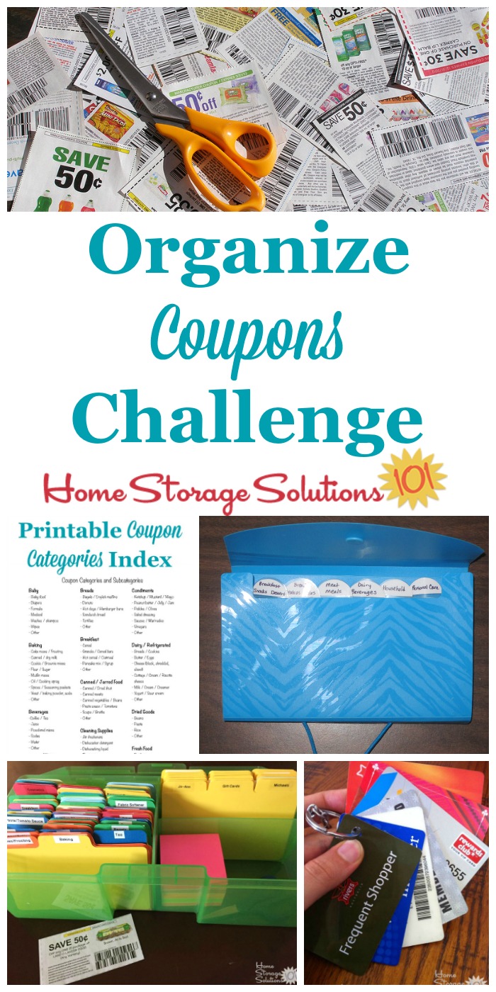 Step by step instructions for how to #organize #coupons, as well as tips for other ways to save money by organizing items like loyalty and gift cards, stockpiles and more {part of the 52 Week Organized Home Challenge on Home Storage Solutions 101} #OrganizedHome