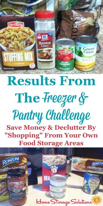 Examples of ingredients for meals that participants of the Eat From The Freezer & Pantry Challenge found when they shopped in their own freezer and pantry, which helps them both declutter their food storage area of older food, and save money by reducing food waste and using the food you already have purchased {on Home Storage Solutions 101} #PantryOrganization #MealPlanning #MenuPlanning