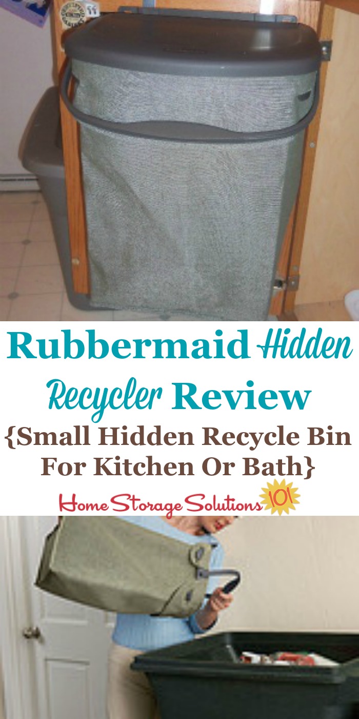 Here is my review of the Rubbermaid hidden recycler, which I placed behind my kitchen cabinet door, but which could also be placed in a bathroom {on Home Storage Solutions 101} #Organizer #Recycling #KitchenOrganization