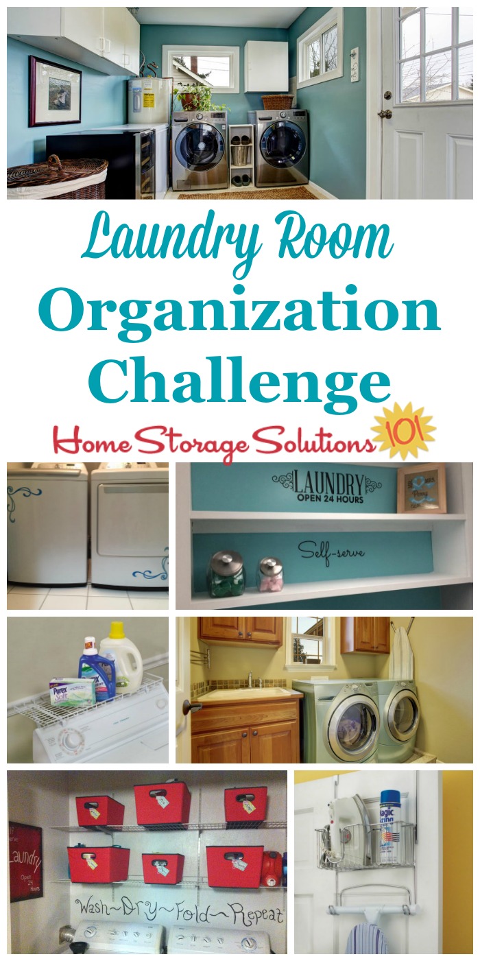 Step by step instructions for laundry room organization, including zones for the large appliances, laundry supplies, and more {part of the 52 Week Organized Home Challenge on Home Storage Solutions 101} #OrganizedHome #LaundryRoomOrganization #OrganizingTips