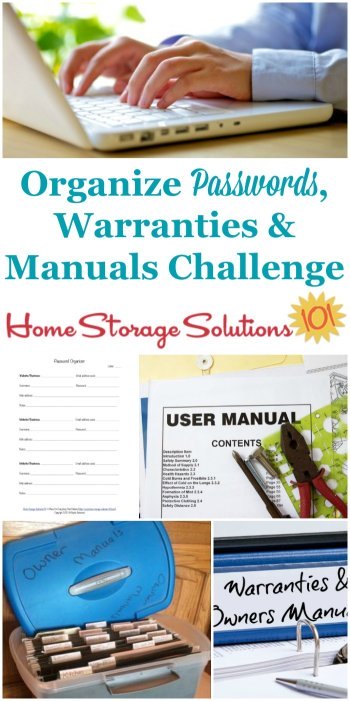 How to organize passwords, warranties and owner's manuals, so you don't have to waste time trying to remember each website's password anymore, and can find your paperwork to reference when you need {part of the 52 Week Organized Home Challenge on Home Storage Solutions 101} #OrganizePasswords #OrganizeWarranties #OrganizeOwnersManuals