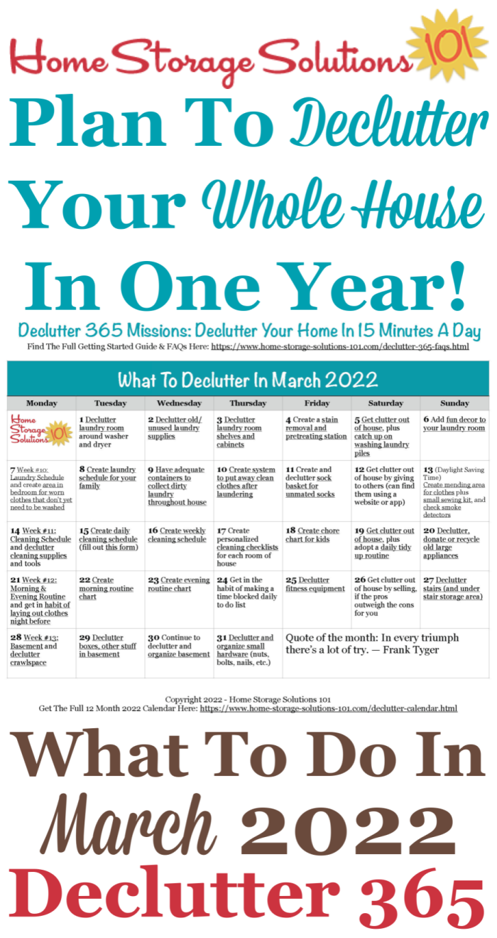 Uab Spring 2022 Calendar March Declutter Calendar: 15 Minute Daily Missions For Month