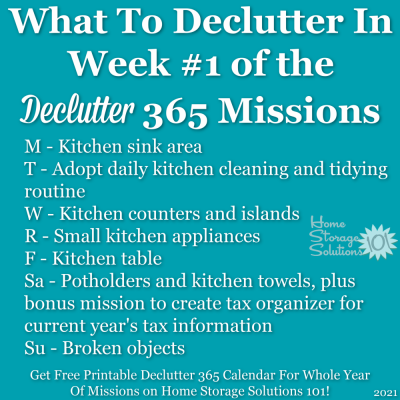 What to declutter in week #1 of the Declutter 365 missions {get a free printable Declutter 365 calendar for a whole year of missions on Home Storage Solutions 101!}