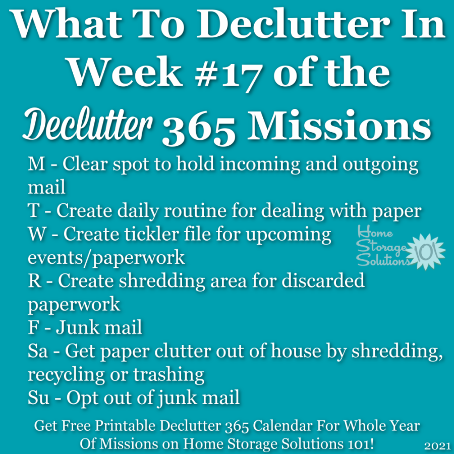 What to declutter in week #17 of the Declutter 365 missions {get a free printable Declutter 365 calendar for a whole year of missions on Home Storage Solutions 101!}