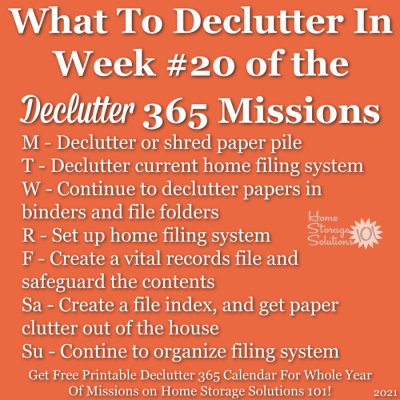 What to declutter in week #20 of the Declutter 365 missions {get a free printable Declutter 365 calendar for a whole year of missions on Home Storage Solutions 101!}