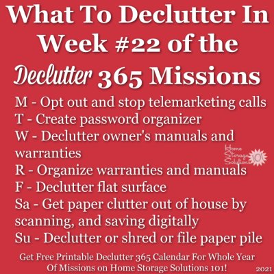 What to declutter in week #22 of the Declutter 365 missions {get a free printable Declutter 365 calendar for a whole year of missions on Home Storage Solutions 101!}
