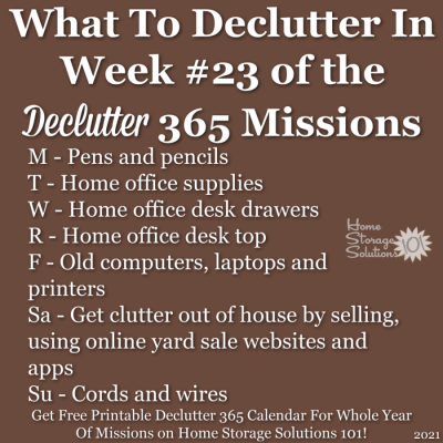 What to declutter in week #23 of the Declutter 365 missions {get a free printable Declutter 365 calendar for a whole year of missions on Home Storage Solutions 101!}