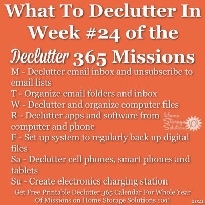 What to declutter in week #24 of the Declutter 365 missions {get a free printable Declutter 365 calendar for a whole year of missions on Home Storage Solutions 101!}