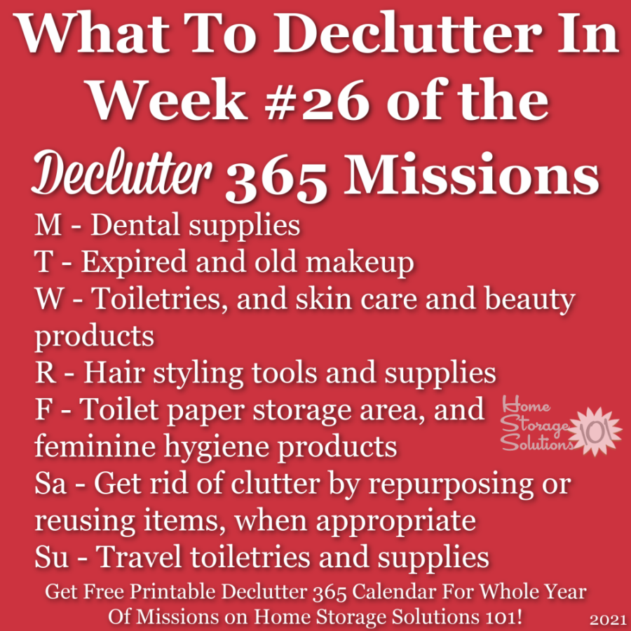 What to declutter in week #26 of the Declutter 365 missions {get a free printable Declutter 365 calendar for a whole year of missions on Home Storage Solutions 101!}