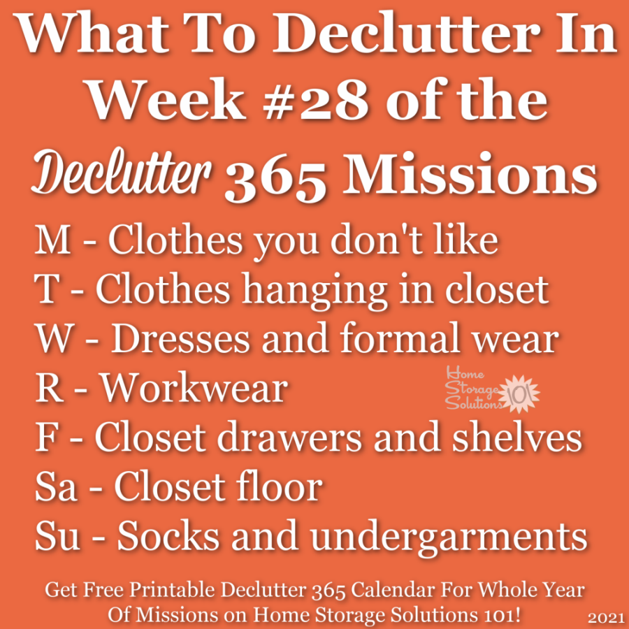 What to declutter in week #28 of the Declutter 365 missions {get a free printable Declutter 365 calendar for a whole year of missions on Home Storage Solutions 101!}