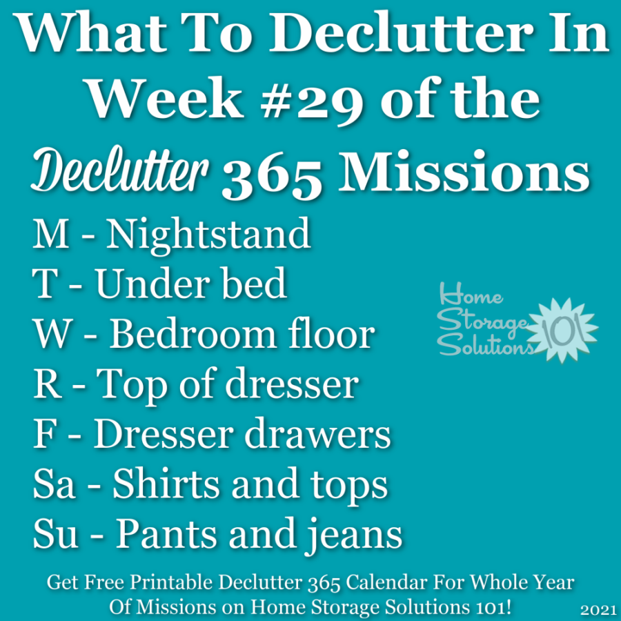 What to declutter in week #29 of the Declutter 365 missions {get a free printable Declutter 365 calendar for a whole year of missions on Home Storage Solutions 101!}