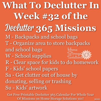 What to declutter in week #32 of the Declutter 365 missions {get a free printable Declutter 365 calendar for a whole year of missions on Home Storage Solutions 101!}