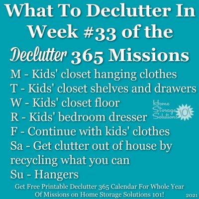 What to declutter in week #33 of the Declutter 365 missions {get a free printable Declutter 365 calendar for a whole year of missions on Home Storage Solutions 101!}