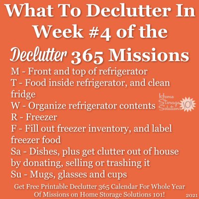 What to declutter in week #4 of the Declutter 365 missions {get a free printable Declutter 365 calendar for a whole year of missions on Home Storage Solutions 101!}