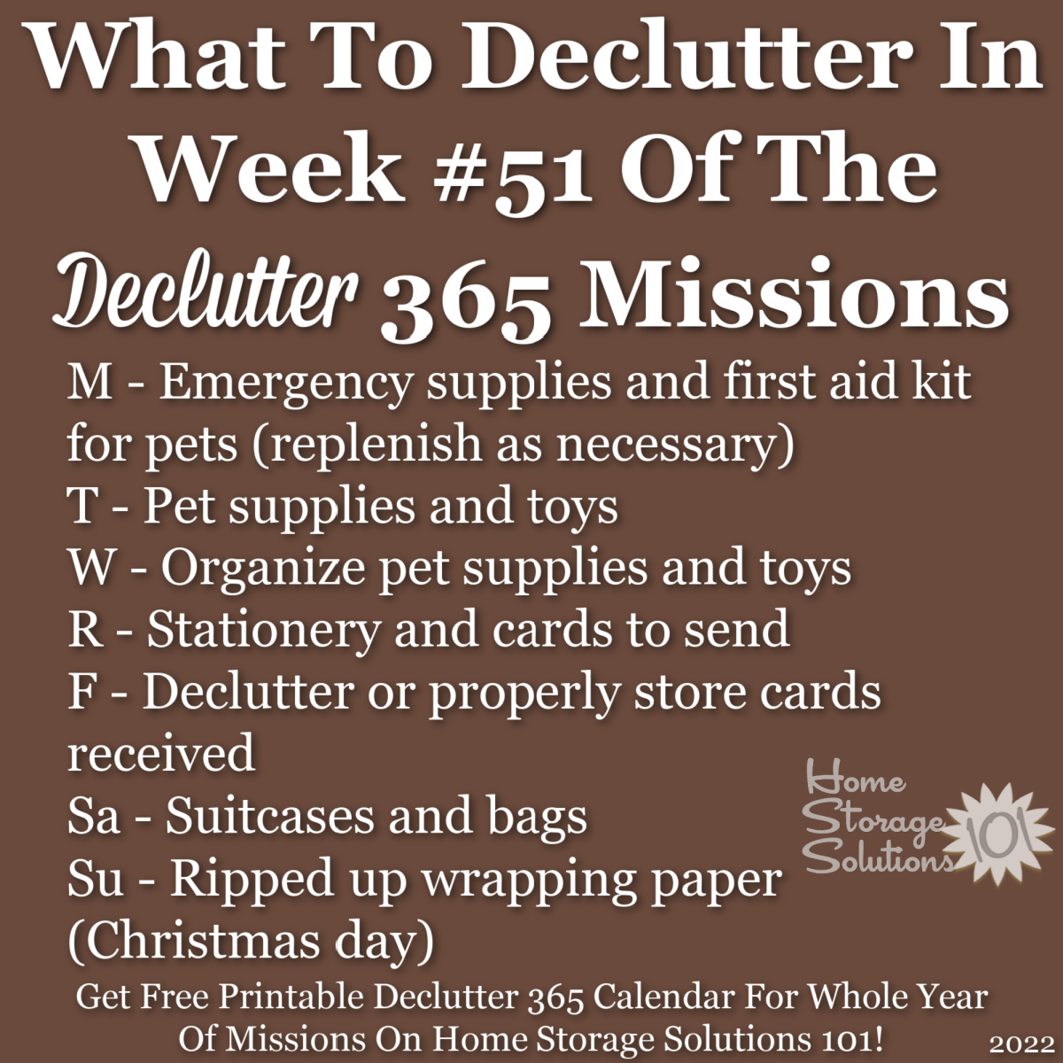 What to declutter in week #51 of the Declutter 365 missions {get a free printable Declutter 365 calendar for a whole year of missions on Home Storage Solutions 101!}