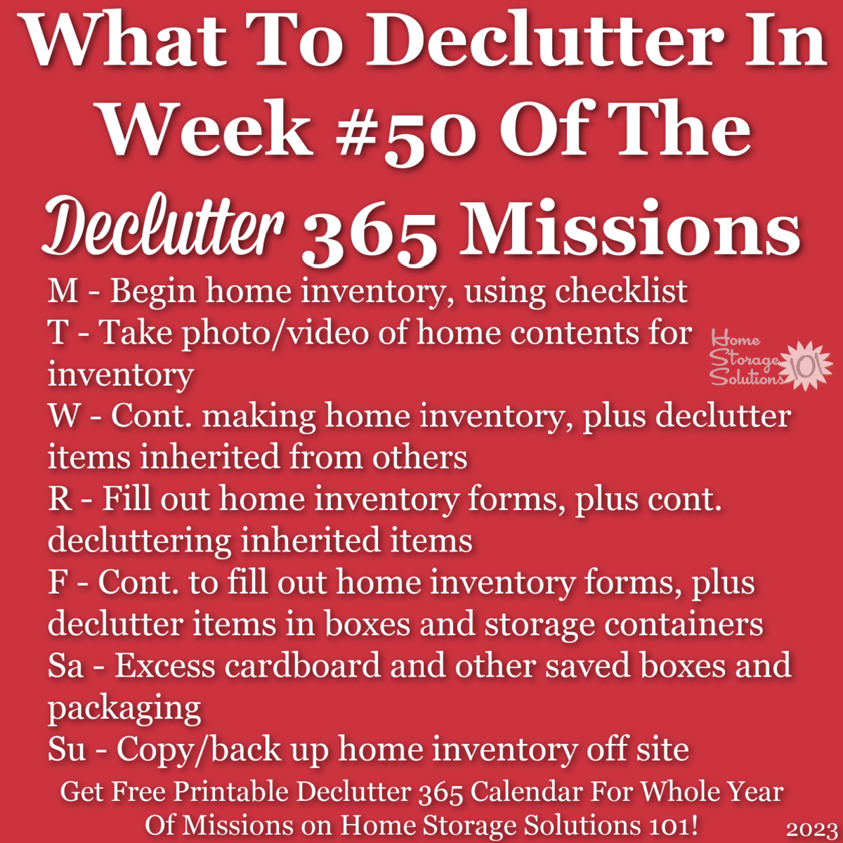 What to declutter in week #50 of the Declutter 365 missions {get a free printable Declutter 365 calendar for a whole year of missions on Home Storage Solutions 101!}