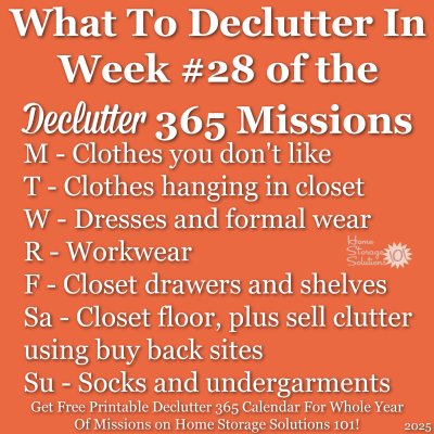 What to declutter in week #28 of the Declutter 365 missions {get a free printable Declutter 365 calendar for a whole year of missions on Home Storage Solutions 101!}