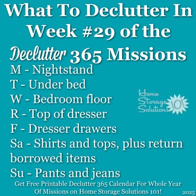 What to declutter in week #29 of the Declutter 365 missions {get a free printable Declutter 365 calendar for a whole year of missions on Home Storage Solutions 101!}
