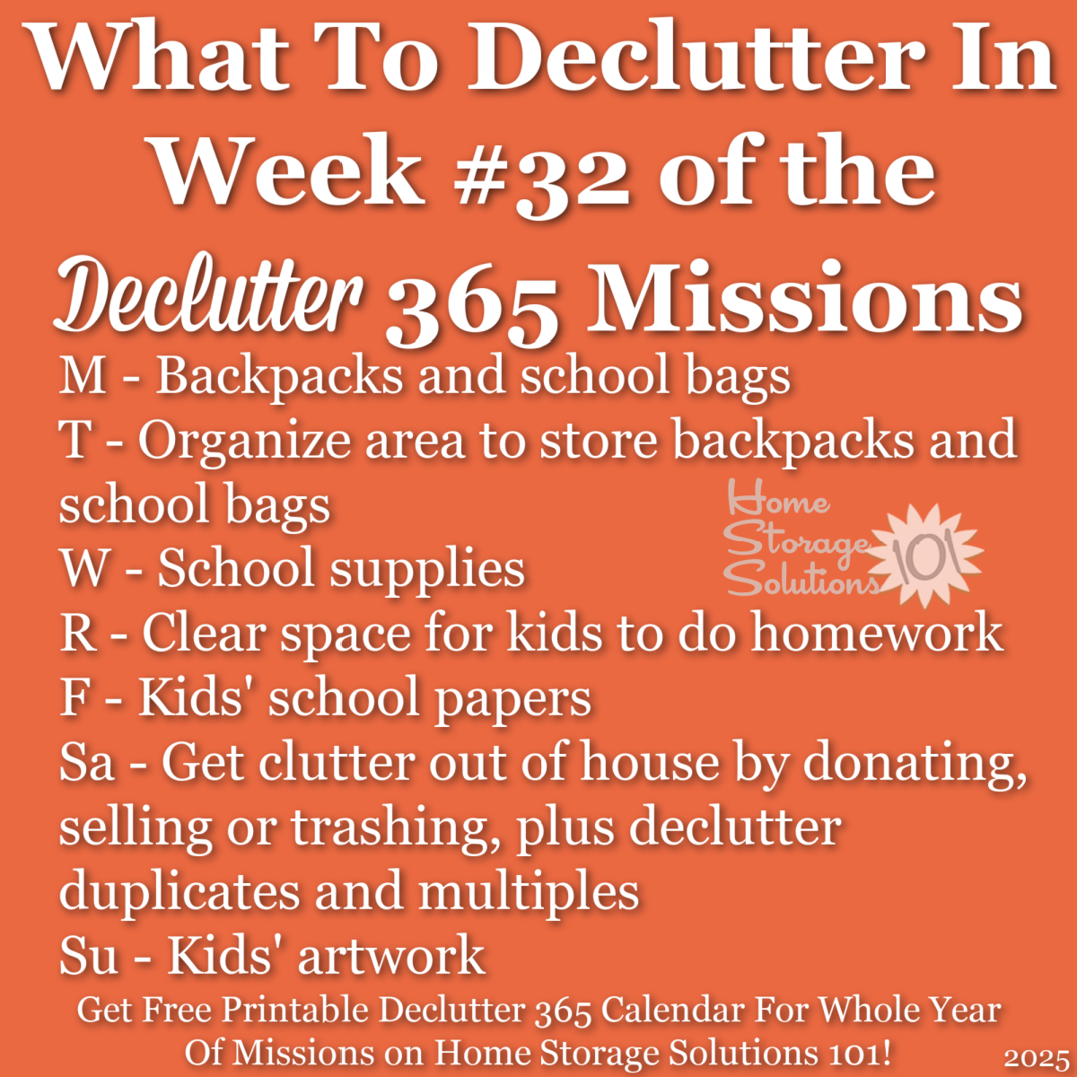 What to declutter in week #32 of the Declutter 365 missions {get a free printable Declutter 365 calendar for a whole year of missions on Home Storage Solutions 101!}