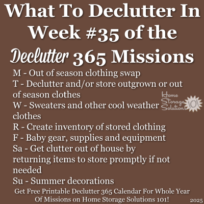 What to declutter in week #35 of the Declutter 365 missions {get a free printable Declutter 365 calendar for a whole year of missions on Home Storage Solutions 101!}