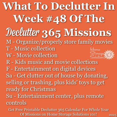 What to declutter in week #48 of the Declutter 365 missions {get a free printable Declutter 365 calendar for a whole year of missions on Home Storage Solutions 101!}
