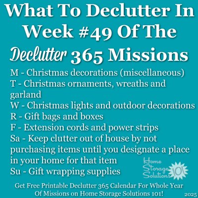 What to declutter in week #49 of the Declutter 365 missions {get a free printable Declutter 365 calendar for a whole year of missions on Home Storage Solutions 101!}