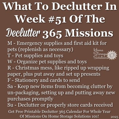 What to declutter in week #51 of the Declutter 365 missions {get a free printable Declutter 365 calendar for a whole year of missions on Home Storage Solutions 101!}