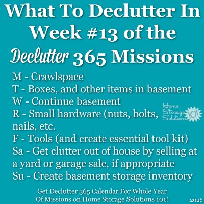 What to declutter in week #13 of the Declutter 365 missions {get a free printable Declutter 365 calendar for a whole year of missions on Home Storage Solutions 101!}