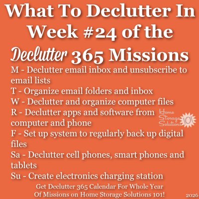 What to declutter in week #24 of the Declutter 365 missions {get a Declutter 365 calendar for a whole year of missions on Home Storage Solutions 101!} What to declutter in week #24 of the Declutter 365 missions {get a Declutter 365 calendar for a whole year of missions on Home Storage Solutions 101!}