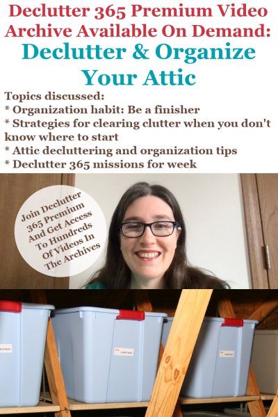 Declutter 365 Premium video archive available on demand all about decluttering and organizing your attic, on Home Storage Solutions 101