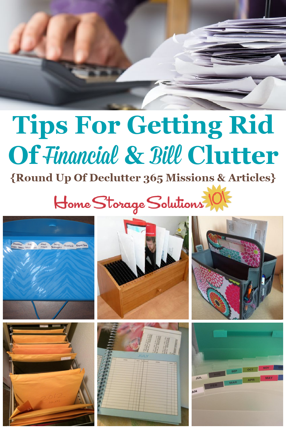 A round up of tips for getting rid of financial and bill clutter all around your home {on Home Storage Solutions 101}
