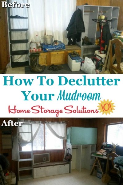 How to declutter your mudroom, including before and after photos from participants of the Declutter 365 missions {on Home Storage Solutions 101} #DeclutterMudroom #MudroomClutter #DeclutteringTips