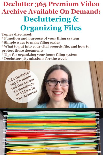 Declutter 365 Premium video archive available on demand all about decluttering and organizing files, on Home Storage Solutions 101