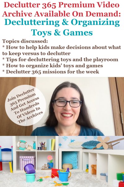 Declutter 365 Premium video archive available on demand all about decluttering and organizing toys and games, on Home Storage Solutions 101