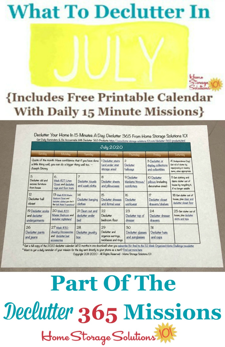 July Declutter Calendar: 15 Minute Daily Missions For Month