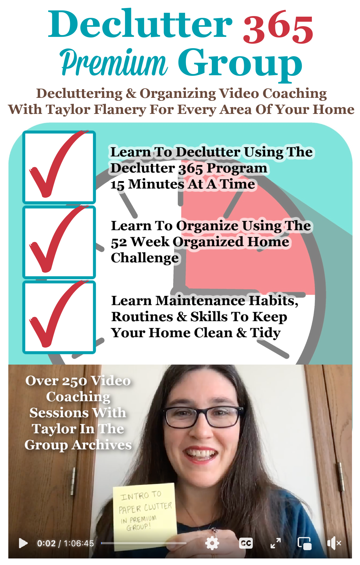 Here's how to get a membership to the Declutter 365 Premium Facebook group for 2024, to get access to the video archives for decluttering and organizing tips, monthly group coaching sessions, and encouragement and accountability with Taylor, to declutter, organize and maintain your home {on Home Storage Solutions 101} #Declutter365 #DeclutterHelp #DeclutteringTips