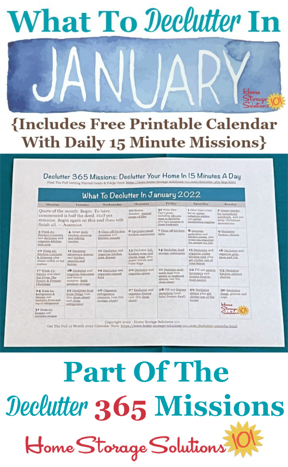 What to declutter in January 2022, including a free printable January decluttering calendar you can follow each day {on Home Storage Solutions 101} #Declutter365 #Decluttering #Declutter