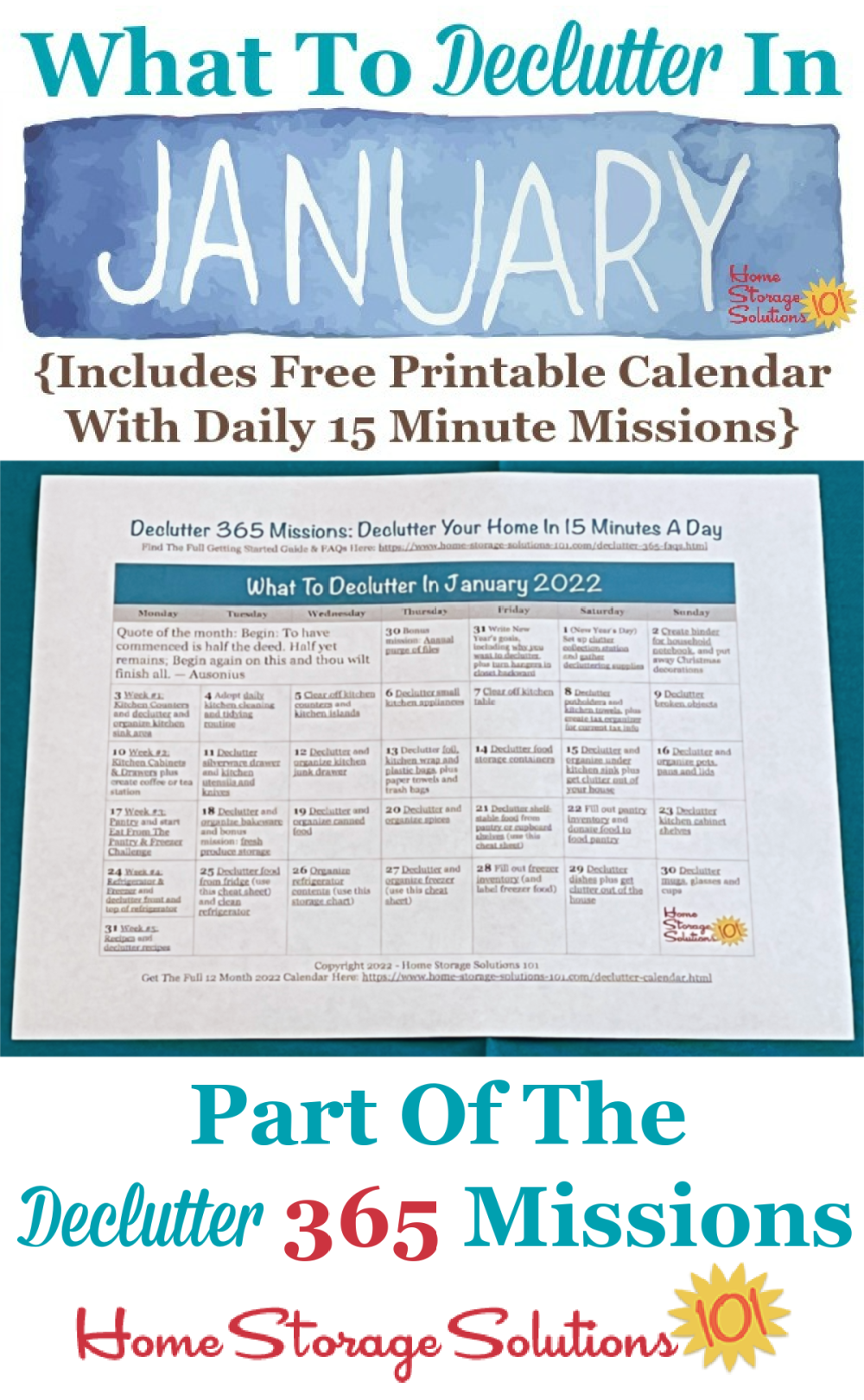 January Declutter Calendar: 15 Minute Daily Missions For Month
