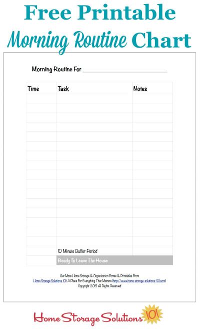 Free #printable morning routine chart to help you get ready and out the door on time each day {courtesy of Home Storage Solutions 101} #MorningRoutine #MorningRoutineChart