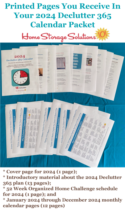 Get your printed copy of the 2024 Declutter 365 calendar packet here, includes 27 single sided pages {on Home Storage Solutions 101} #Declutter365