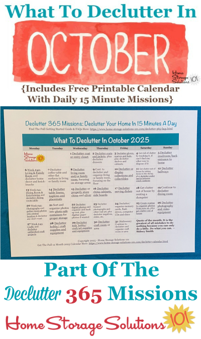 What to declutter in October 2025, including a free printable October decluttering calendar you can follow each day {on Home Storage Solutions 101} #Declutter365 #Decluttering #Declutter