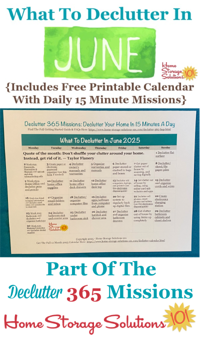 What to declutter in June 2025, including a free printable June decluttering calendar you can follow each day {on Home Storage Solutions 101} #Declutter365 #Decluttering #Declutter