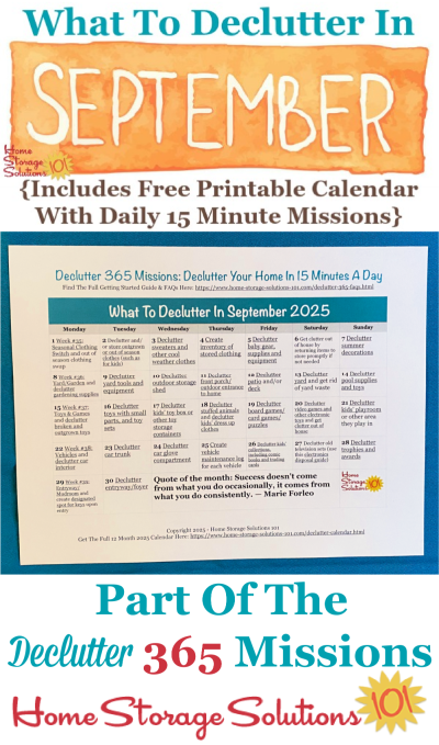 What to declutter in September 2025, including a free printable September decluttering calendar you can follow each day {on Home Storage Solutions 101} #Declutter365 #Decluttering #Declutter