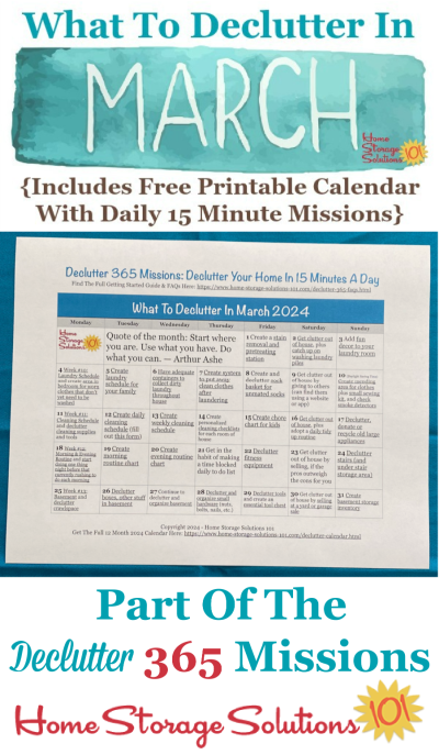 What to declutter in March 2024, including a free printable March decluttering calendar you can follow each day {on Home Storage Solutions 101} #Declutter365 #Decluttering #Declutter