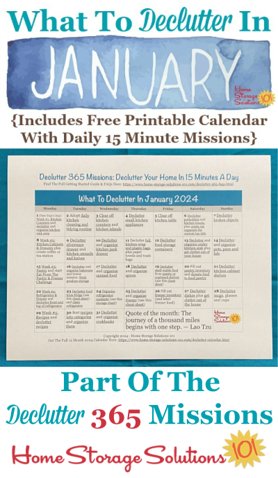 What to declutter in January 2024, including a free printable January decluttering calendar you can follow each day {on Home Storage Solutions 101} #Declutter365 #Decluttering #Declutter