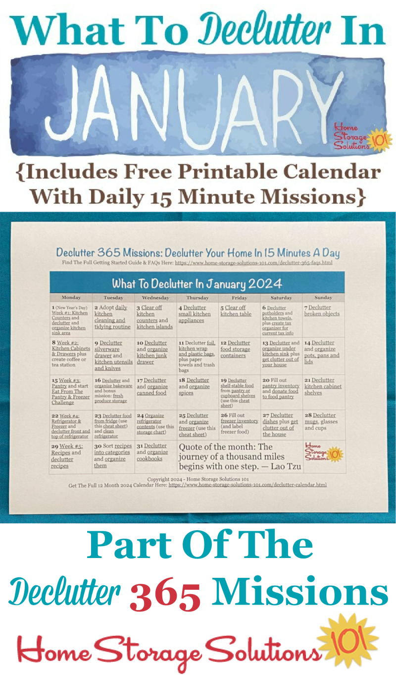 What to declutter in January 2024, including a free printable January decluttering calendar you can follow each day {on Home Storage Solutions 101} #Declutter365 #Decluttering #Declutter