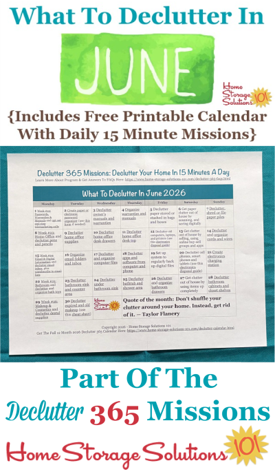 What to declutter in June 2026, including a free printable June decluttering calendar you can follow each day {on Home Storage Solutions 101} What to declutter in June 2026, including a free printable June decluttering calendar you can follow each day {on Home Storage Solutions 101} #Declutter365 #Decluttering #Declutter